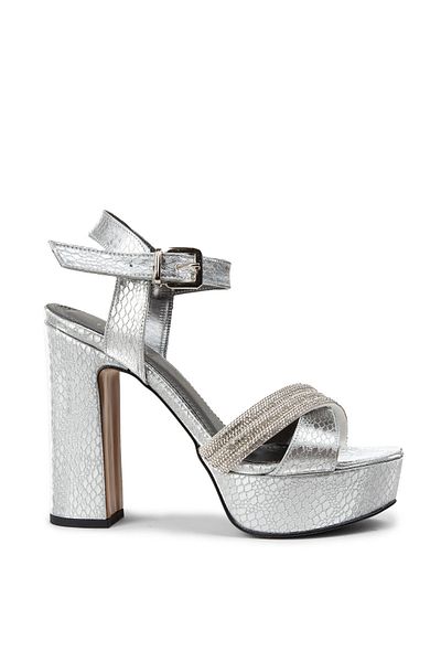 Deery Platform Heeled Silver Color Women's Evening Dress Shoes