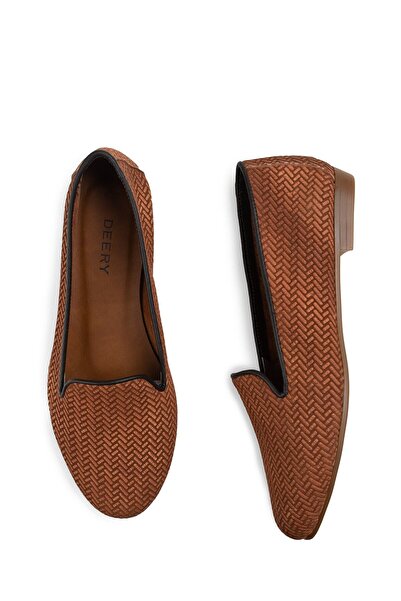 Deery Hakiki Süet Taba Rengi Balık Sırtı Kadın Babet