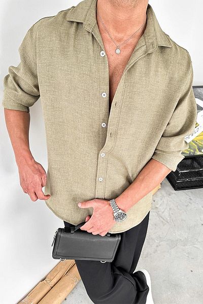 HAFKAGİYİM Χακί Basic Relaxed πουκάμισο