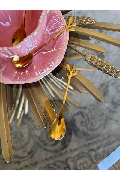 Hatice sakallı design 1Pc Leaf Titanium Gold Teaspoon - Tarnish-Free Gold Tea Coffee Sugar Spice Spoon