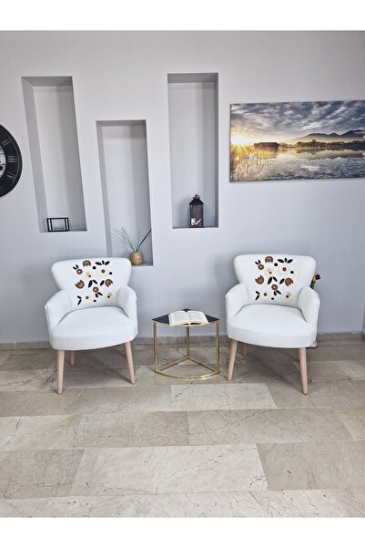 WATERYBROOK Punch- 2li Koltuk Set - Tekli Koltuk Puf Seti - Berjer Tekli Koltuk - Punch Işlemeli