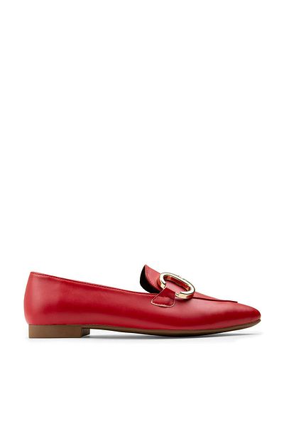 Deery Genuine Leather Red Buckle Women's Ballerinas