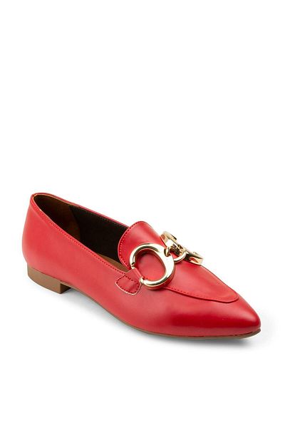 Deery Genuine Leather Red Buckle Women's Ballerinas