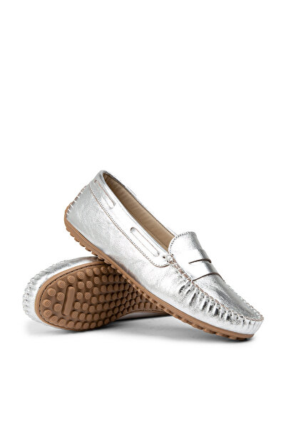 Deery Genuine Leather Silver Color Women's Ballerinas