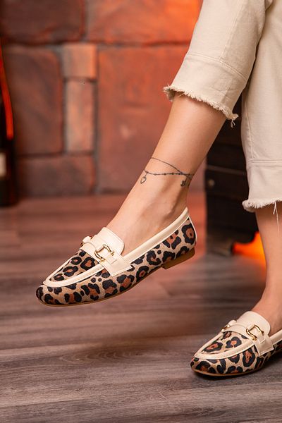Deery Balerini de damă cu model leopard de culoare bej