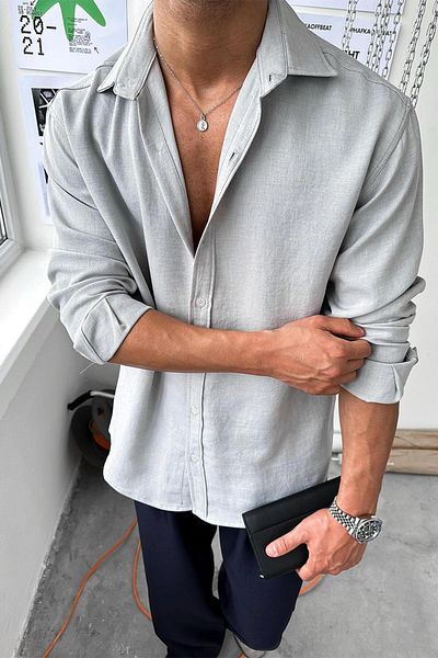 HAFKAGİYİM Ανοιχτό γκρι Basic Relaxed πουκάμισο