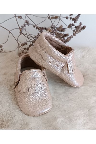 Hodore Rocco Salmon Genuine Leather Baby Booties Moccasin