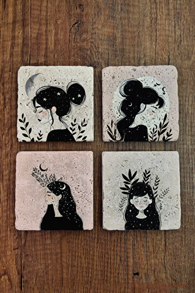 Begoloni Stone Decor Natural Stone Coasters Starry Women Themed 10X10Cm - Sto...