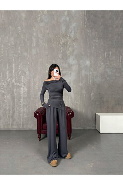 manana fashion Σετ δύο τεμαχίων από υφασμάτινο μοντέρνο ασύμμετρο κομμένο παν...