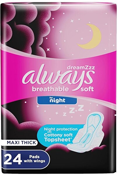 Always Breathable Soft Maxi Thick, Night Sanitary Pads With Wings, 24 Pads