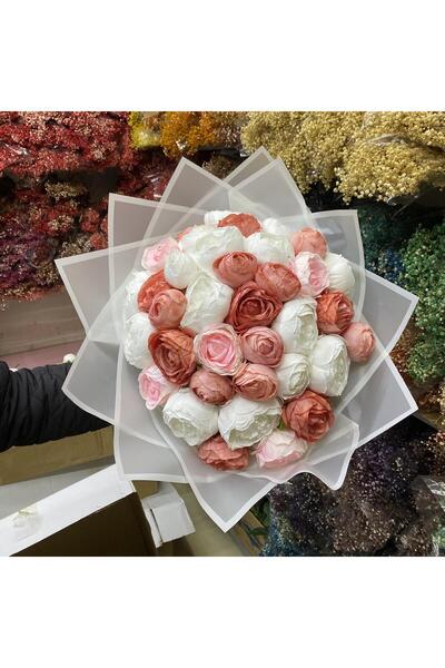 gifthomeshop Beyaz-Somon Şakayık Gül Kız İsteme Buketi