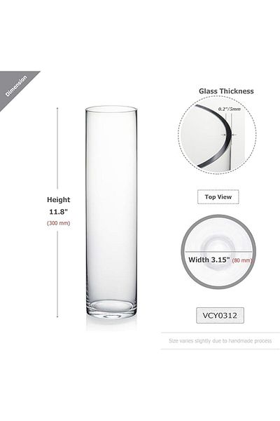 WGVI Clear Cylinder Glass Vase, 3"x12"H Skinny & Narrow for Wedding, Party, Home Centerpieces