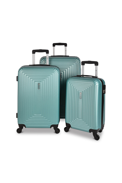 New Travel مجموعة حقائب سفر صلبة، حقيبة سفر بعجلات من مادة ABS، مع قفل مركب و4 عجلات NT801/3P-L باللون الأخضر