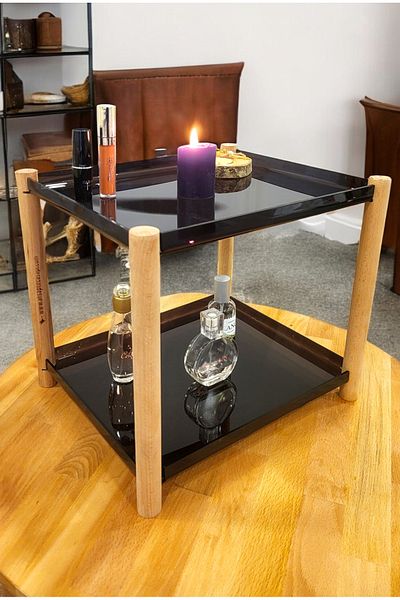 PEKA 2 Shelves Decorative Wooden Leg Plexiglass Organizer - Makeup & Jewelry Organizer Stand
