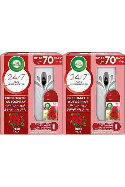 Air Wick Freshmatic Auto Spray Kit (1 Gadget, 1 Refill, 1 Battery), Midnight Rose, 250ml, 2-Pack