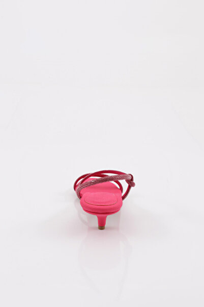 DGN 4305 Fuchsia Scuba Women's Evening Dress - Short Heel and Stone Thread Embroidered