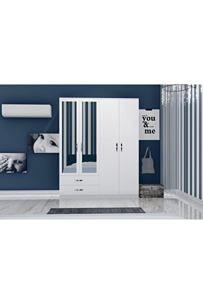 Vivense NOVADO AYNALI GARDIROP, 4 KAPAKLI 2 ÇEKMECELİ, BEYAZ