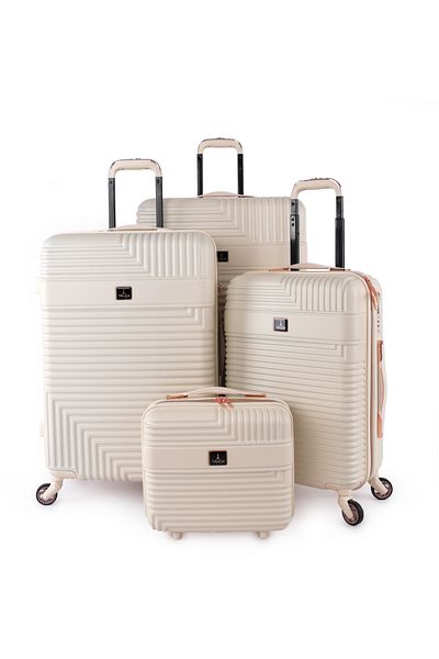 Track طقم حقائب سفر ABS، مكون من 4 قطع صلبة مع قفل 4 عجلات، مقاس 28/24/20/14 بوصة، HK222/4P-Rice White