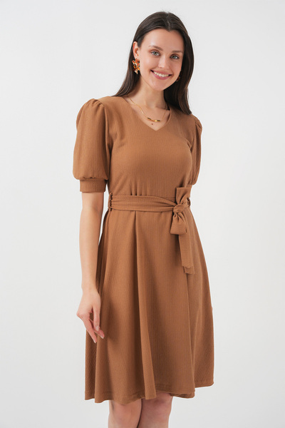 Bigdart 2370 Плетена рокля с колан - Бисквитена