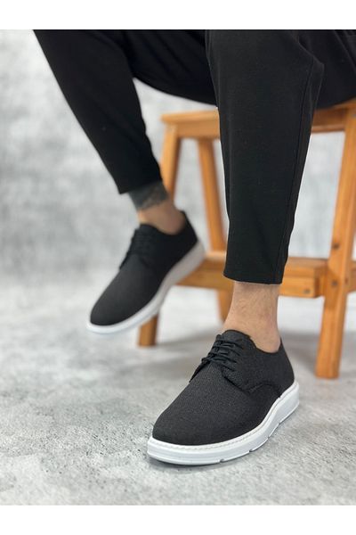 BOA Ba0003 Lace-Up Classic Sports Linen Black White Sole Casual Men's Shoes
