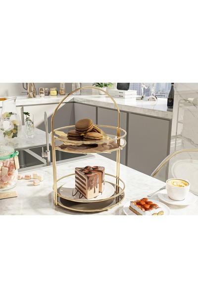Vivense BİNO SERVİS SUNUM İKRAMLIK, GOLD, İKİ KATLI, 40 CM