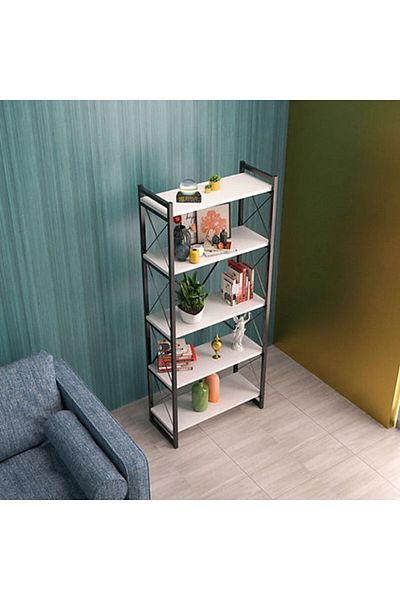 Golden Bark Shelf cabinet, 5 shelves made of metal frame and wooden shelves, suitable for kitchen and living room.
