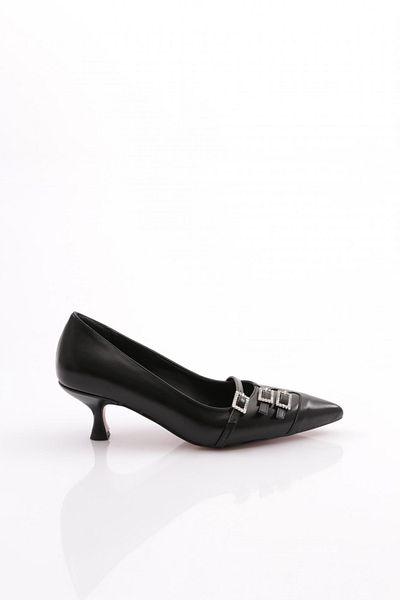 DGN Front Buckle Low Heeled Women's Shoes Black 3961535