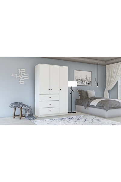 Vivense Metalian Ece Lüx Düğme Gardırop, 3 Kapı 3 Çekmeceli