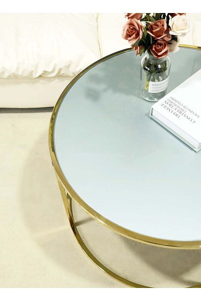 sharpdo Round Coffee Table, Simple Modern Living Room, Home Tempered Glass, Light Luxury Style Side Table