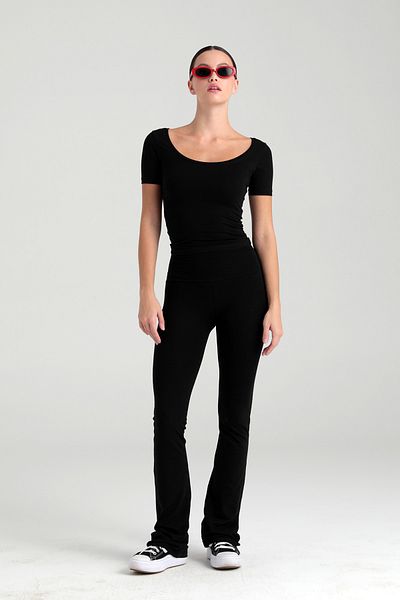 SHEISMONO Ultra Soft Flared Leg Trousers Black