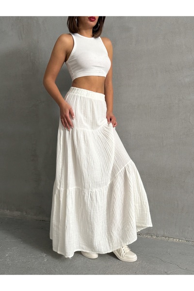 BEJNA Weißer Maxirock aus Baumwolle für Frauen