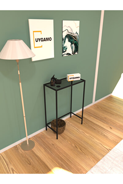 UYGAMO Lirio Metal Dresuar Dekoratif Kahve Köşesi Konsol Siyah Füme Camlı 60 cm