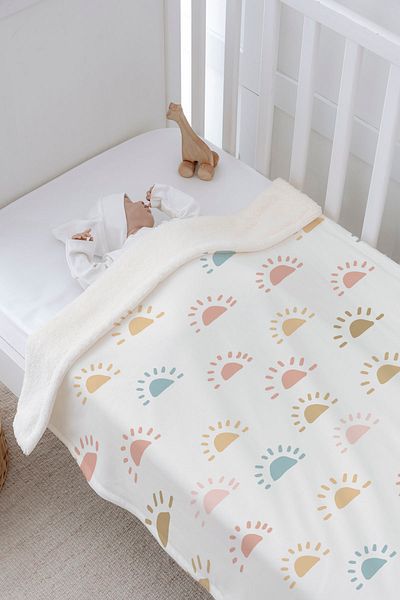 Tuğba Kuğu Half Pink Plush Blanket - Double Face, Weighted Suns