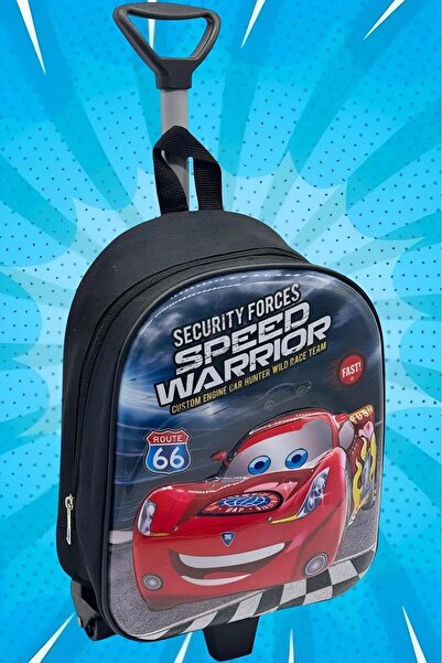 Uniquerrs Ana Sınıfı Kreş Cars Speed McQueen 5d Kabartmalı Çekçekli Tekerli Sırt Çantası ve Okul Çantası