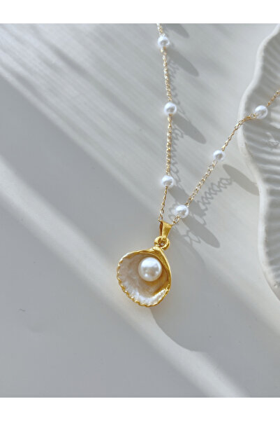 AŞIK ACCESSORIES قلادة المحار من الفولاذ المقاوم للصدأ مع اللؤلؤ