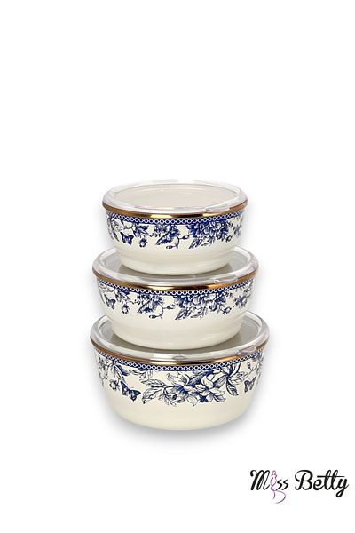 Miss Betty Blue Life 3-Piece Enameled Storage Container 14-16-18 cm