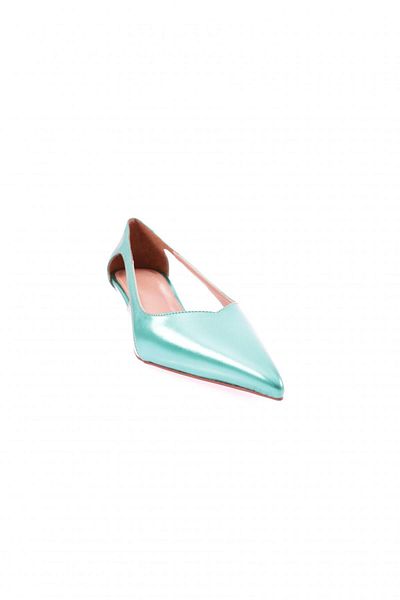 DGN Women's Side Open Pointed Toe Low Heel Shoes Green Metallic 3553112821