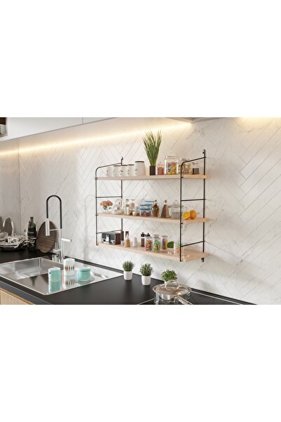 Vivense BİNO MASİF DOĞAL AHŞAP DUVAR RAFI KİTAPLIK, 3 RAFLI, SİYAH