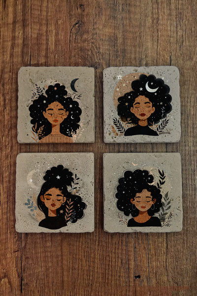 Begoloni Stone Decor Natural Stone Coasters Sunflower Women Themed 10X10Cm- S...