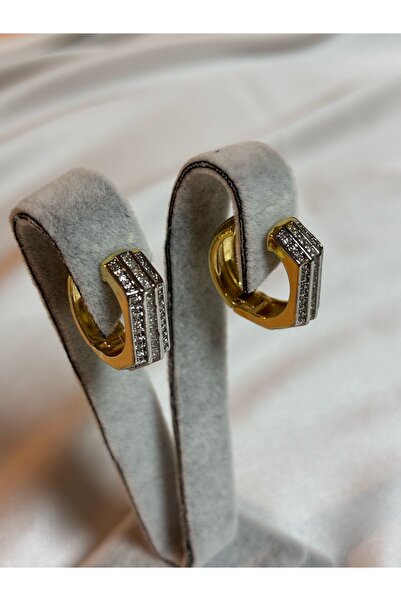 mysteriajewelry 14K Altın Kaplama Özel Seri Altın Renk Zirkon Taşlı Küpe