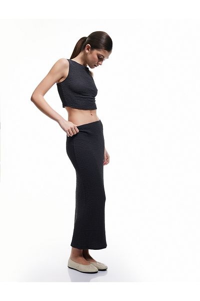 Koton Standard Waist Slim Fit Textured Midi Length Pencil Skirt