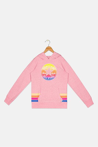 converse Kids Girl Brand Logo Hooded Sweatshirt, Pink Combo