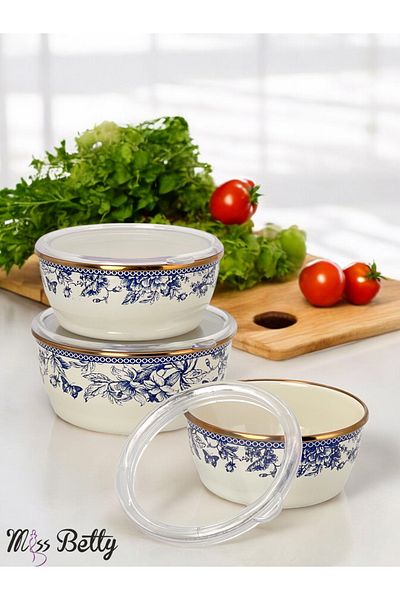 Miss Betty Blue Life 3-Piece Enameled Storage Container 14-16-18 cm