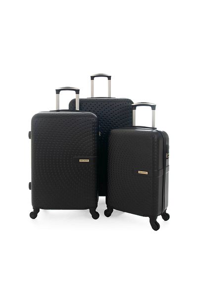 New Travel مجموعة حقائب سفر صلبة، حقيبة سفر بعجلات من مادة ABS، مع قفل مركب و4 عجلات BR1097/3P-أسود