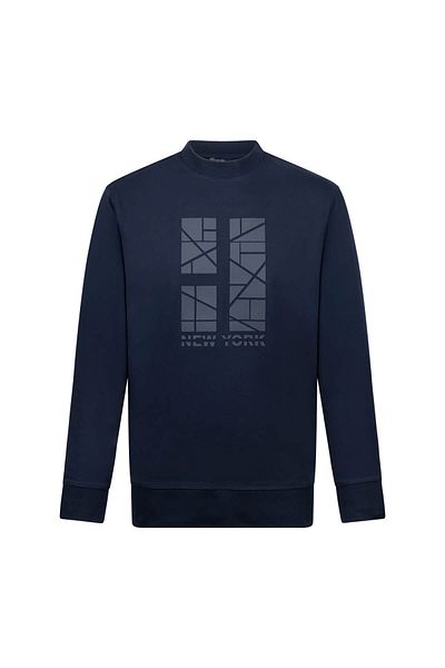 Hatemoğlu Φούτερ Navy Blue Regular Fit με εμπριμέ βαμβακερή λαιμόκοψη