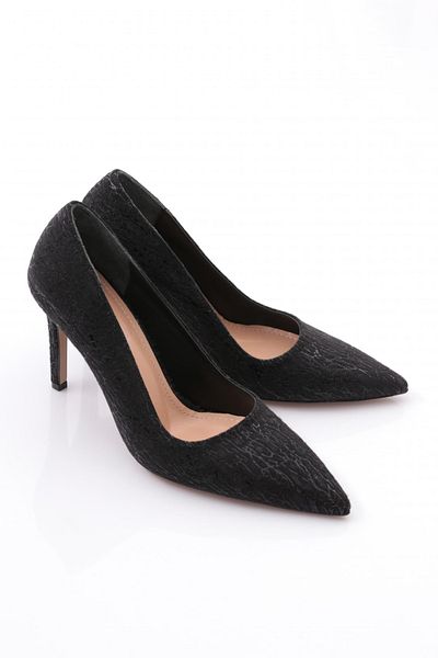 DGN Pantofi cu toc subțire de damă cu vârf ascuțit cu model negru 210735910