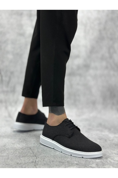 BOA Ba0003 Lace-Up Classic Sports Linen Black White Sole Casual Men's Shoes