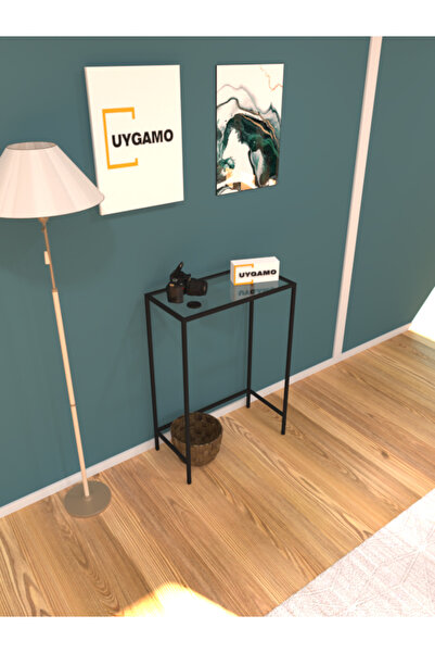 UYGAMO Lirio Metal Dresuar Dekoratif Kahve Köşesi Konsol Siyah Şeffaf Camlı 60 cm