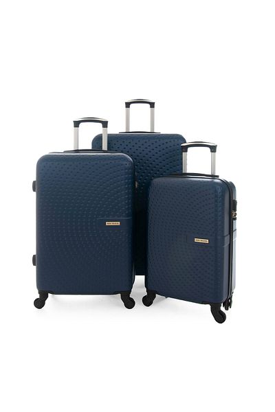 New Travel مجموعة حقائب سفر صلبة، حقيبة سفر بعجلات من مادة ABS، مع قفل مركب و4 عجلات BR1097/3P-Navy