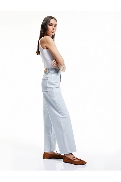 Koton Pantaloni din denim cu nasturi cu talie înaltă - Culotte Jean